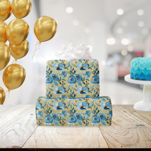 Papier Cadeau Elégante couleur or bleu bleu doré