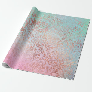 Papier Cadeau Elégante couleur or vintage rose damassé or