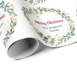 Papier Cadeau Élégante couronne de Noël rouge or