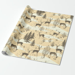 Papier Cadeau Elégante Crème Beige Rétro Cerf