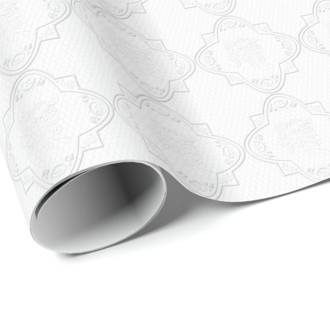 Papier Cadeau Elégante dentelle blanche (Coin rond)