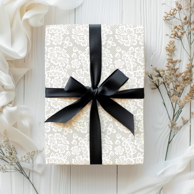 Papier Cadeau Elégante dentelle blanche (Elegant White Lace Wrapping Paper)