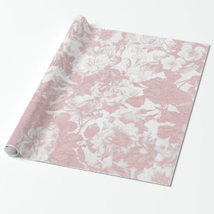 Papier Cadeau Elégante dentelle florale blanche de corail rose e