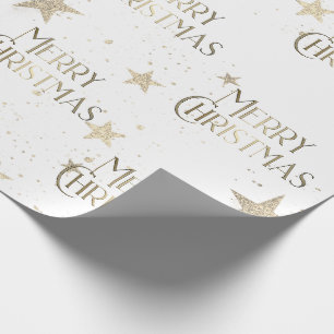 Papier Cadeau Élégante Étincelle Gold Stars Joyeux Noël