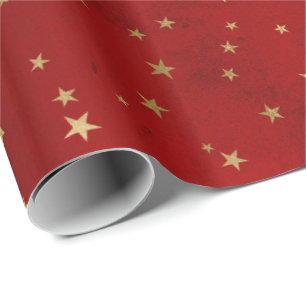 Papier Cadeau Élégante étoile rouge et or de Noël motif