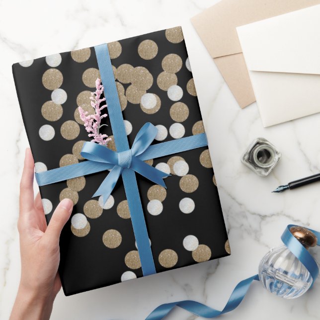 Papier Cadeau élégante fête de vacances Black Gold Confetti (Cadeaux)