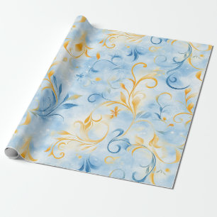 Papier Cadeau Elégante feuille bleu et or inspirée de la taille
