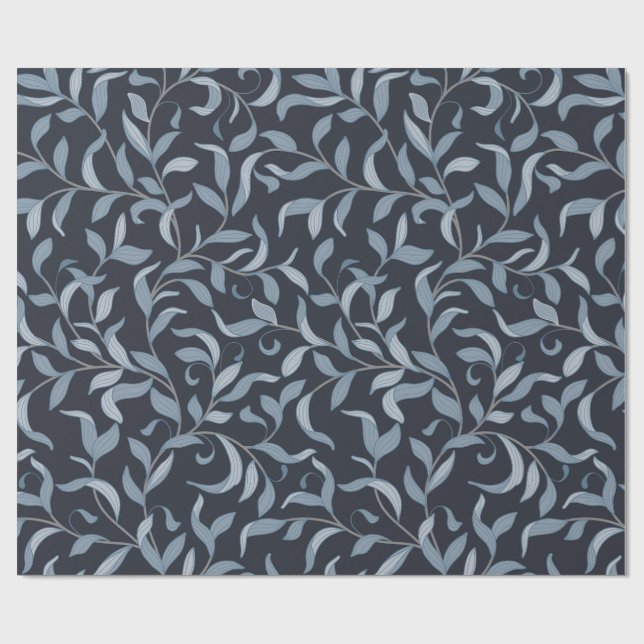 Papier Cadeau Elégante feuille bleue William Morris inspiré (Plat)
