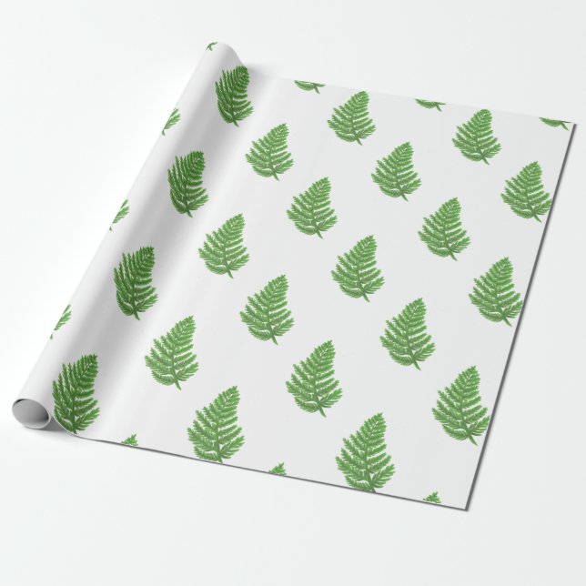 Papier Cadeau Élégante fougères vertes feuilles de bois (Déroulé)