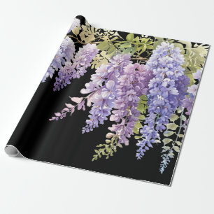 Papier Cadeau Elégante glycine d'aquarelle violette bleu floral