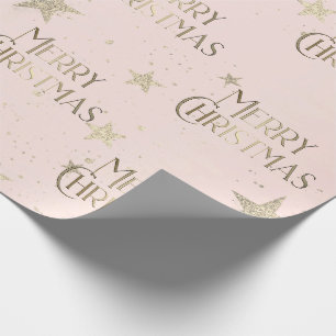 Papier Cadeau Elégante Gold Stars Joyeux Noël rose