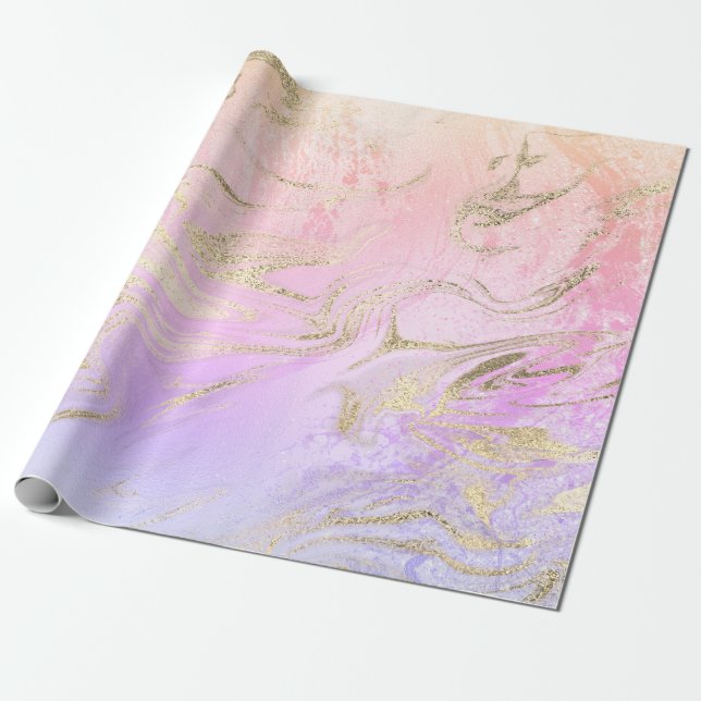 Papier Cadeau Élégante holographie or moderne marbre & parties s (Déroulé)