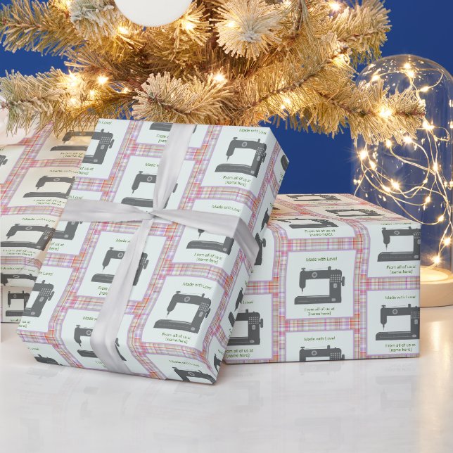 Papier Cadeau Élégante machine à coudre Plaid Fabriqué avec amou (Vacances)
