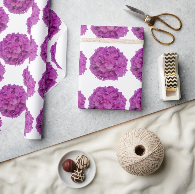 Papier Cadeau Elégante magenta rose hydrangée florale roses (Artisanat)