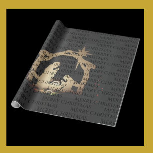 Papier Cadeau Élégante Nativité Argent Noir Joyeux Noël