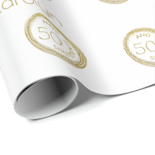 Papier Cadeau Élégante Parties scintillant blanche et or 50 et