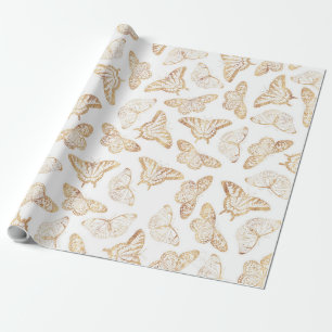 Papier Cadeau Elégante Parties scintillant d'or papillon design