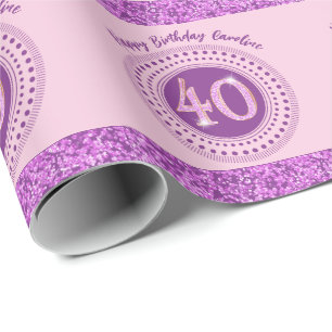Papier Cadeau Elégante Parties scintillant rose 40e anniversaire