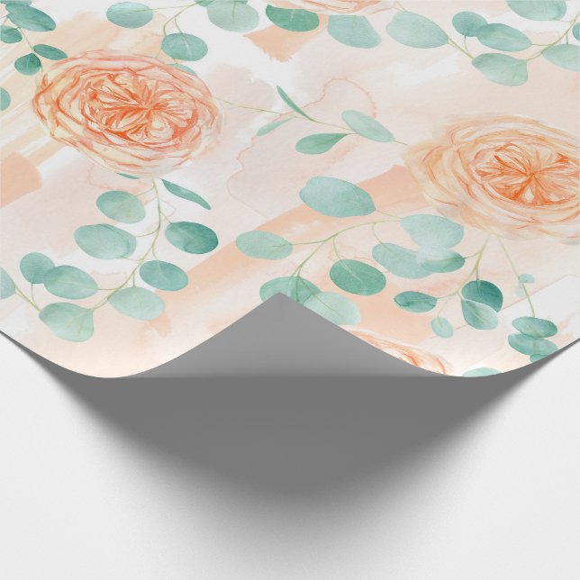 Papier Cadeau Elégante Peach Floral Green Eucalyptus (Coin)