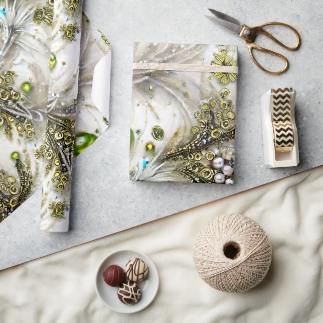 Papier Cadeau Elégante perle verte et dorée torsadée perles de p (Artisanat)
