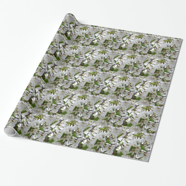 Papier Cadeau Elégante photo de fleurs florales blanches (Déroulé)