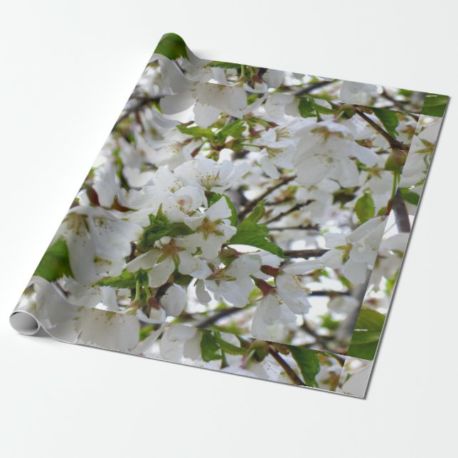 Papier Cadeau Elégante photo de fleurs florales blanches (Déroulé)