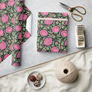 Papier Cadeau Elégante Pierre rose Fleurs