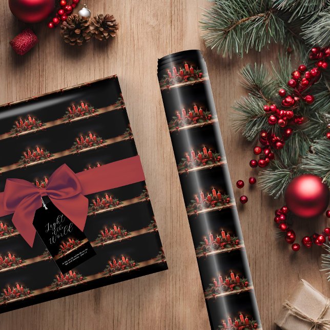 Papier Cadeau Élégante Pine Bough Chandelle Garland Noël (Elegant Pine Bough Candle Garland Christmas Wrapping Paper)