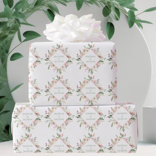 Papier Cadeau Élégante Pink Floral Sage Typographie Personnalisé