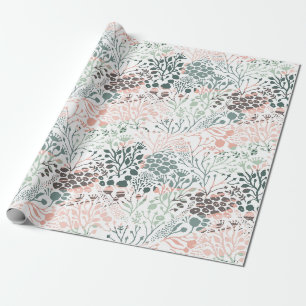 Papier Cadeau Élégante pinte verte rose pastel Botanique