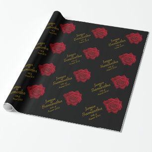 Papier Cadeau Élégante Rose rouge - Mariage