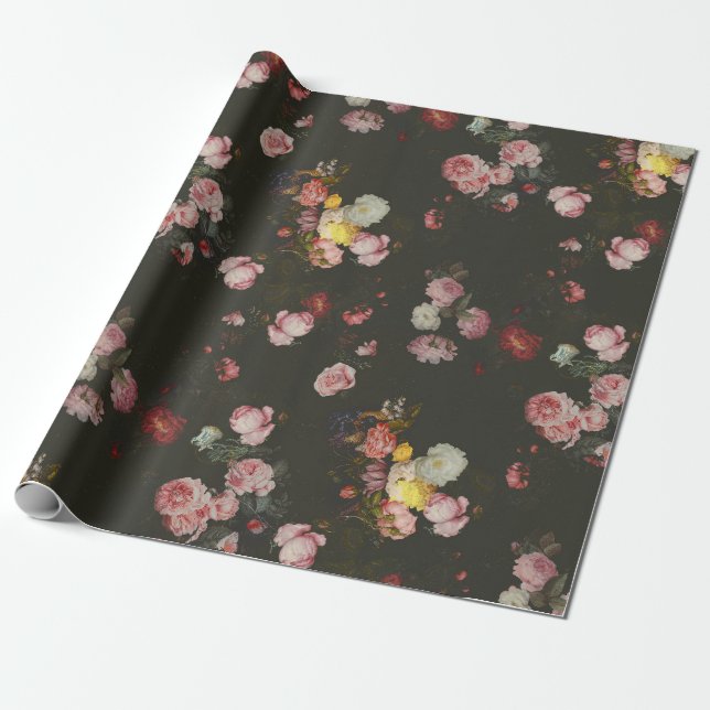 Papier Cadeau Elégante Roses Florales Roses Roses Roses Rose (Déroulé)