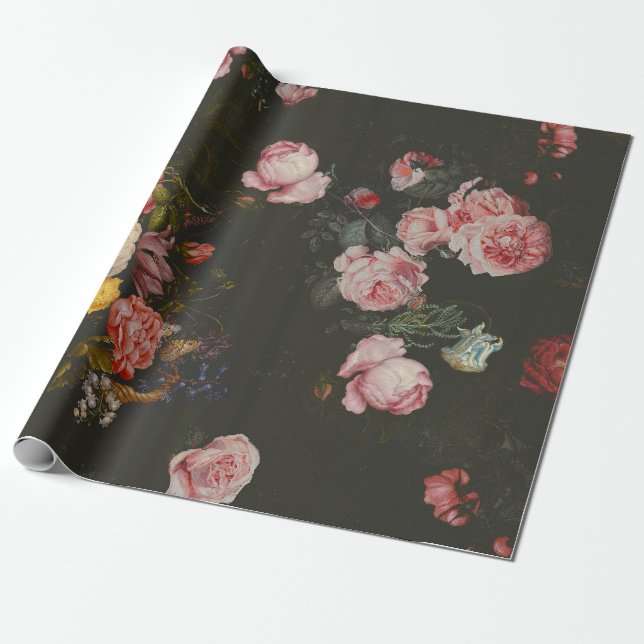 Papier Cadeau Elégante Roses Florales Roses Roses Roses Rose (Déroulé)