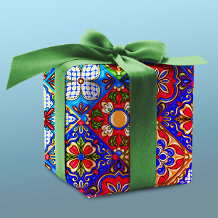 Papier Cadeau Elégante talavera mexicaine carrelage bleu violet 