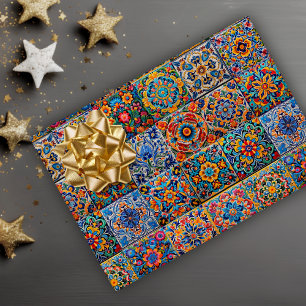 Papier Cadeau Elégante talavera mexicaine carrelage jaune rouge