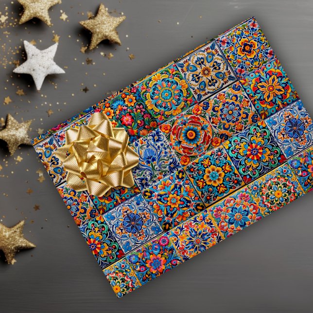 Papier Cadeau Elégante talavera mexicaine carrelage jaune rouge (Créateur téléchargé)