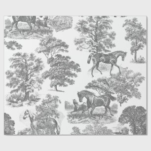 Papier Cadeau Élégante toile grise vintage chic avec chevaux