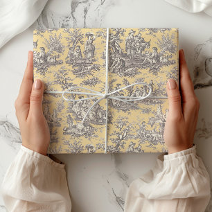 Papier Cadeau Elégante toile vintage noire jaune de jouy
