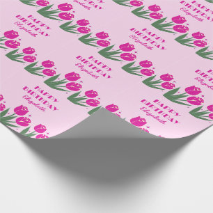 Papier Cadeau Elégante Tulipe rétro Floral Rose Anniversaire