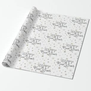 Papier Cadeau Élégante Typographie Gris Blanc Étoiles Bonne anné