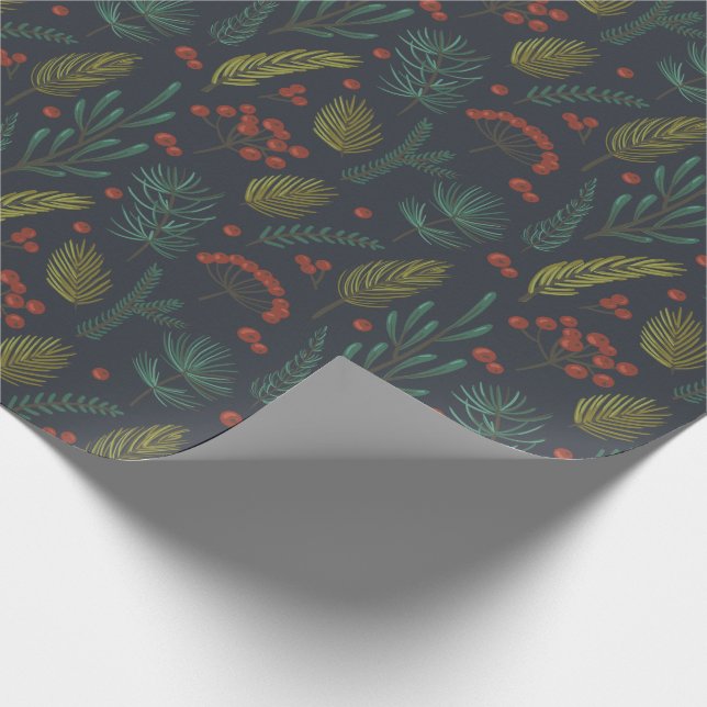 Papier Cadeau Élégante végétation botanique d'hiver (Coin)