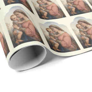 Papier Cadeau Élégante Vierge Catholique Marie Bébé Jésus Vintag