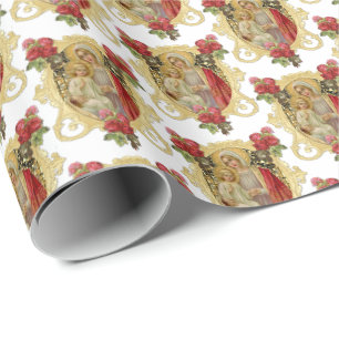 Papier Cadeau Élégante Vierge catholique Marie Jésus Roses rouge