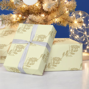 Papier Cadeau Elégante Vintage Noël Bougie Poinsettia Crème