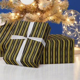 Papier Cadeau Élégantes bandes noires et or