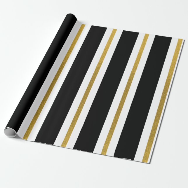 Papier Cadeau Élégantes bandes noires et or (Déroulé)