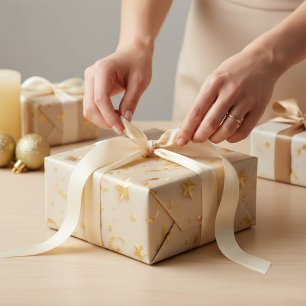 Papier Cadeau Élégantes Étoiles Dorées et Célébration de Confett