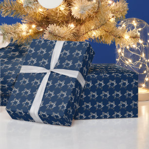 Papier Cadeau Elégantes Etoiles Motif Noël Argent Bleu