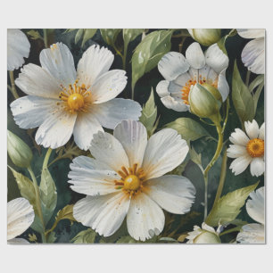 Papier Cadeau Élégantes Fleurs Blanches Adorables Aquarelle Chic