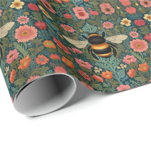 Papier Cadeau Élégantes florales de printemps bohème rétro abeil